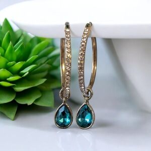 Fashion Elegant Gold and Blue Teardrop Hoop Earrings (EUC)